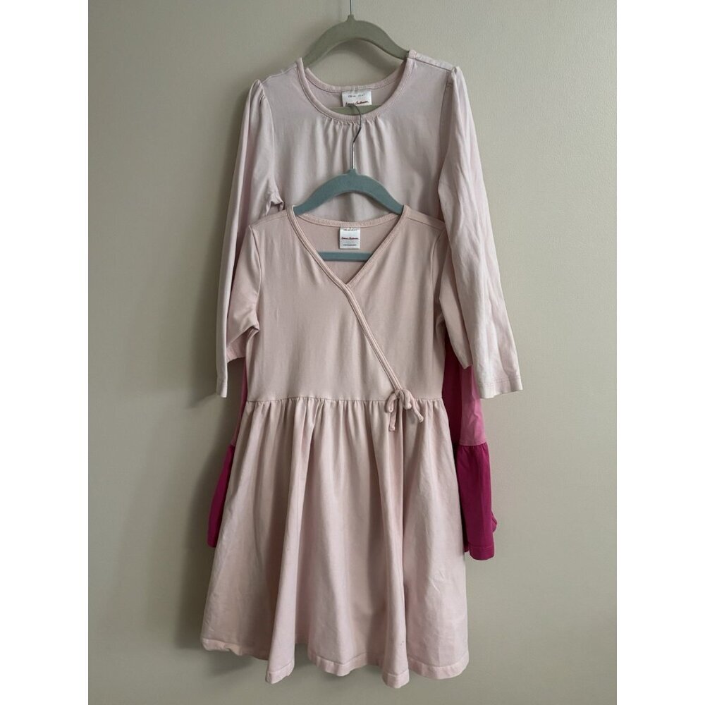 Lot Of 2 Hanna Andersson girl Dresses knit Pink Organic Cotton Stretch 6/7 READ